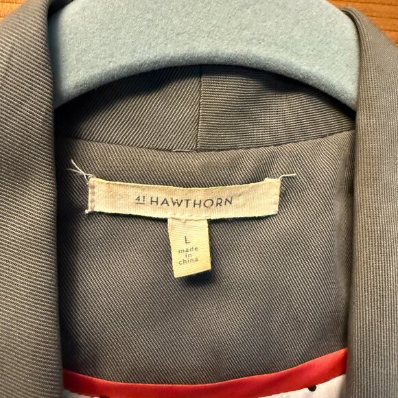 41 Hawthorn Gray Open Front Blazer Roll Tab Sleeves Polka Dot Lining Women’s Lar - Picture 6 of 10